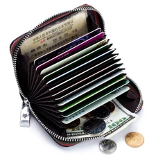 Womens Zipper Leather Card Case RFID Blocking Pouch Credit Card Holder Wallet US
