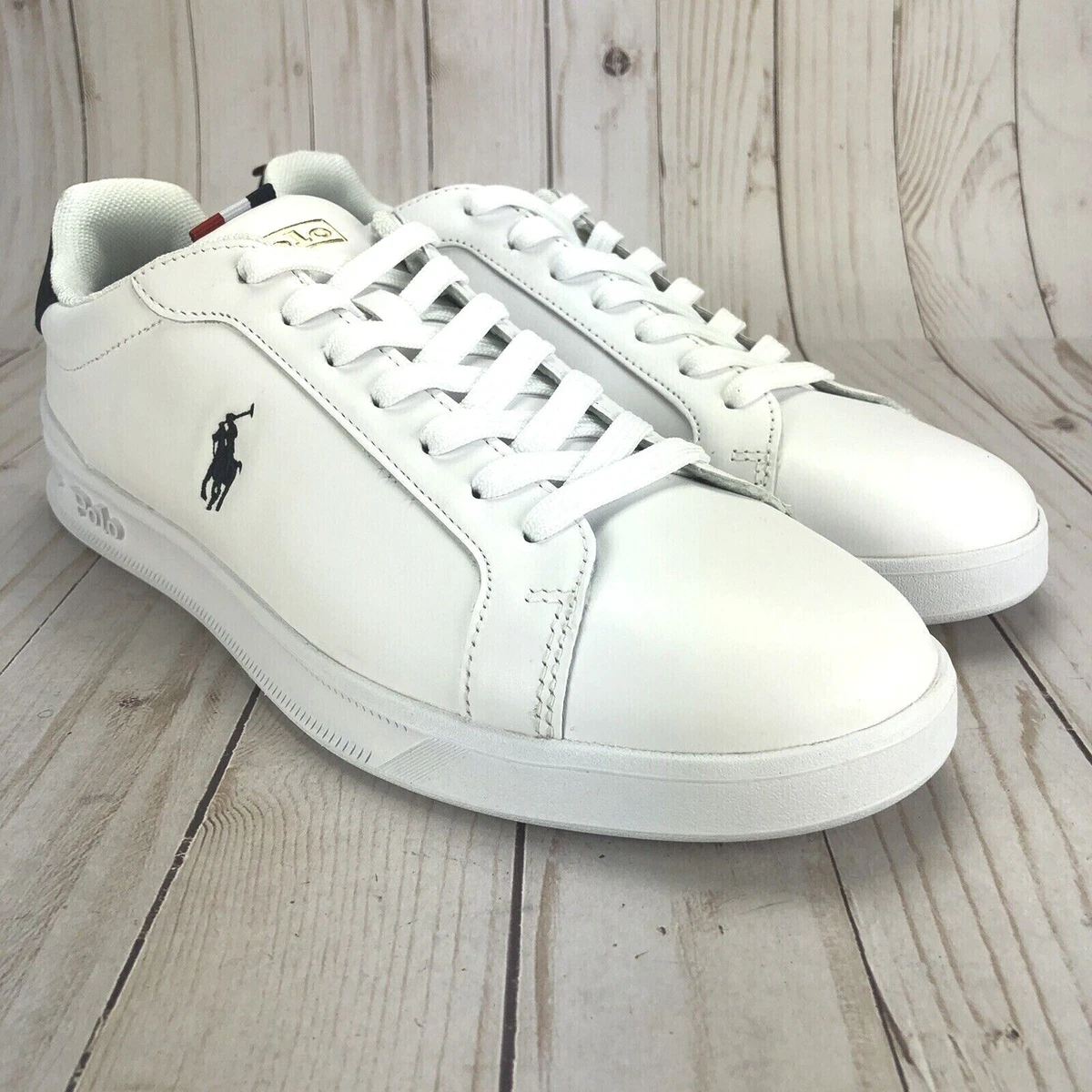 Polo Ralph Heritage Court Shoes White Blue Leather Mens Size | eBay