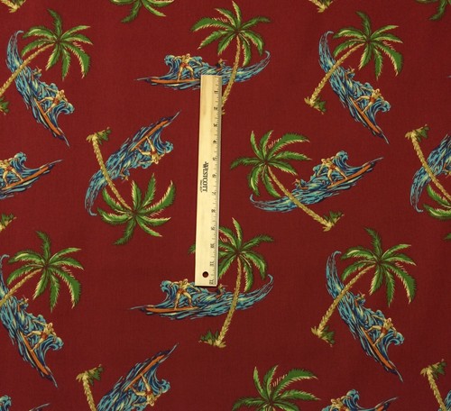 TELA MULTIUSOS DE PALMERA SURFISTA WAVERLY HANG TEN ROJO #D4012 POR YARDA 54"W - Imagen 2 de 5