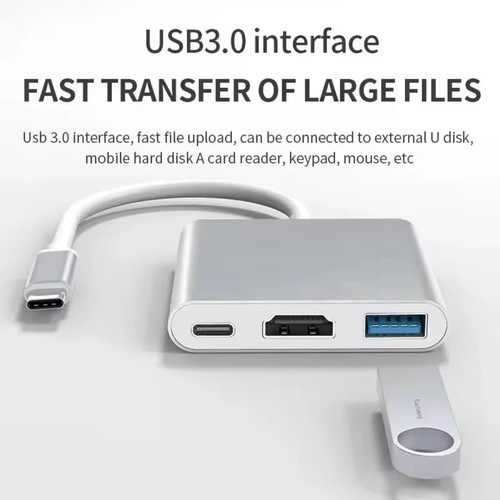 3IN1 USB 3.1 Type-C USB-C to Female HUB 4K HD HDMI Data Charging Cable Adapter - Picture 5 of 10
