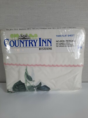 Vtg Country Inn By Stevens Twin Flat Sheet Candy Stripe Rose Percale New Sealed