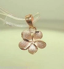 11mm Hawaiian 14k Rose Gold Diamond-Cut DC Matted Plumeria Flower Pendant