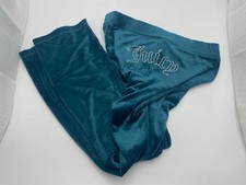 Juicy Couture Velour Track Pants Large Turquoise Rhinestone Y2K