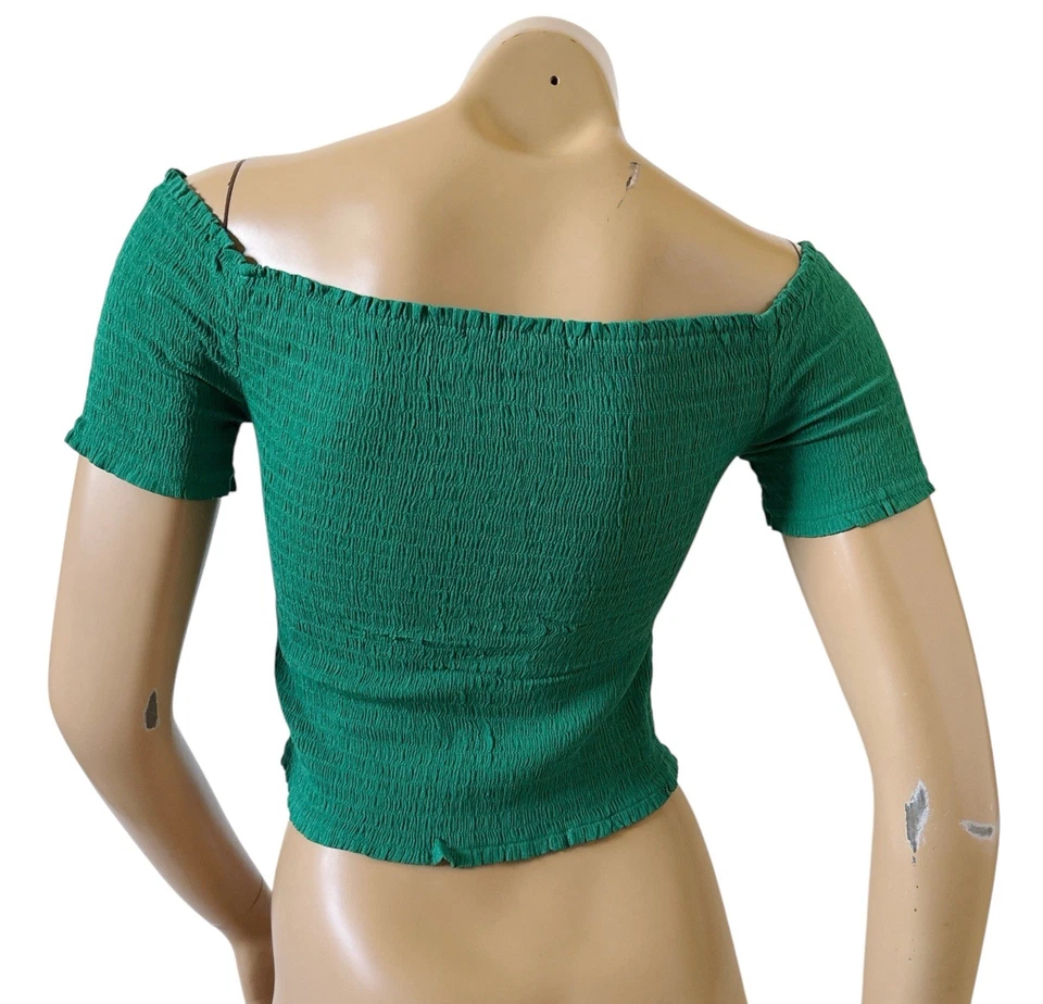 Camisa corta AMBIANCE para mujer talla grande verde cuello barco manga corta ajustada Foto 4 de 4