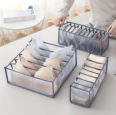 Foldable Drawer Organizer for Underwear, Bra & Socks - 5 pc Storage Set Gray NEW