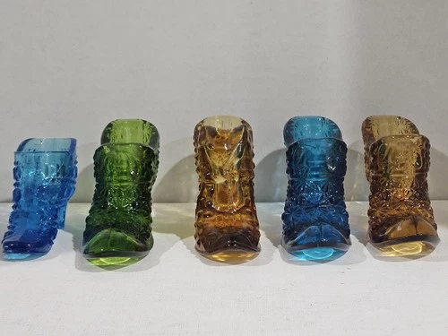 Vintage ~ Lot of 5 Assorted Glass Shoes ~1 Marked Fenton ~ Amber~Blue~Green