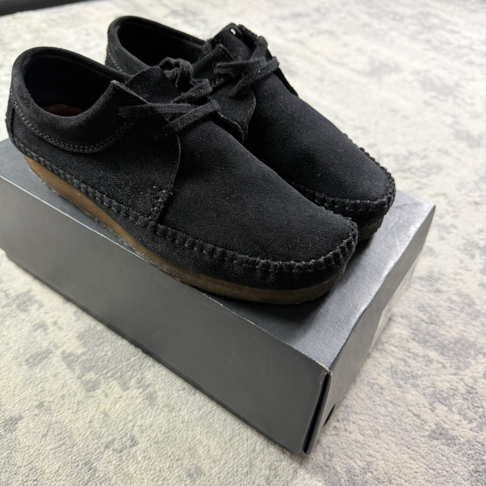 Clarks Originals Shoes 9 G Fit Men’s Black Wallabee Weaver Suede Lace Up EU43 image 4