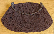 Vintage 1950s Dark Brown Crochet Clutch Handbag with Metal Clasp and Coin Purse