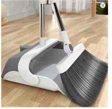 Squeegee Broom & Dustpan Set with Comb Teeth, 180° Foldable Upright Cleaner