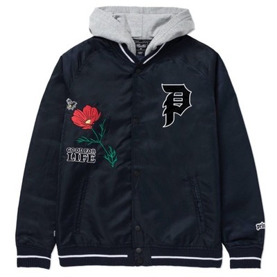 Herren Primitive Keeper Two-Fer Varsity Bomberjacke mit Kapuze navy blau S