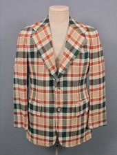 Mens VTG NOS 70s Green Orange Plaid Blazer / Jacket Sz 36 R 1970s Wool