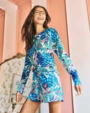 NWT Lilly Pulitzer Salima Sweater Breezy Aqua Best Fronds Forever Full Size !!!