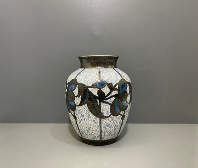 Friedrich Wilhelm Spahr Vase Silberoverlay Silber Blumen Floral 1.Wahl H:26,8cm