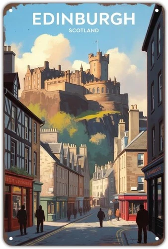 Edinburgh Scotland Cityscape Tin Metal Signs Home Décor Vintage Scottish Capital