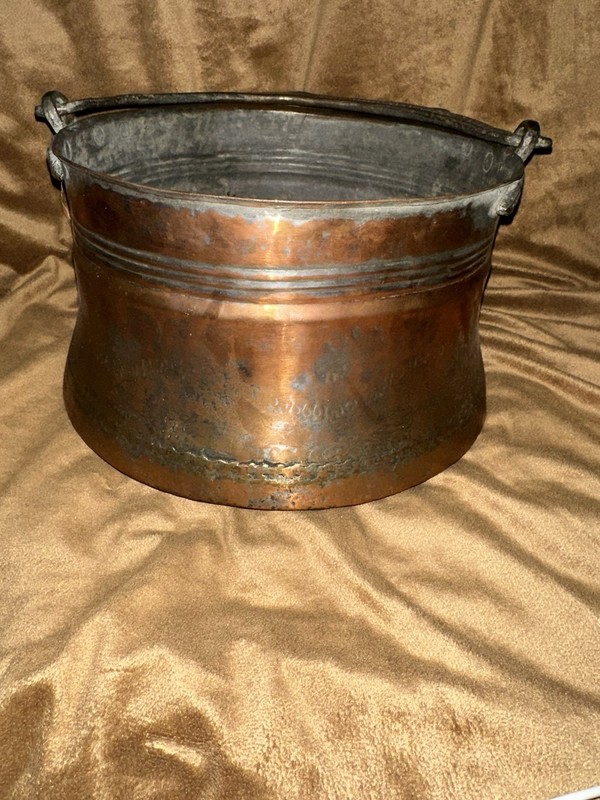 Antique Hammered Copper Cauldron Pot Kettle Primitive Dovetail Wrought Iron Hand