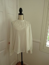 Free People Women's Long Sleeve Blouse Mock Neck Ivory Sz. LARGE