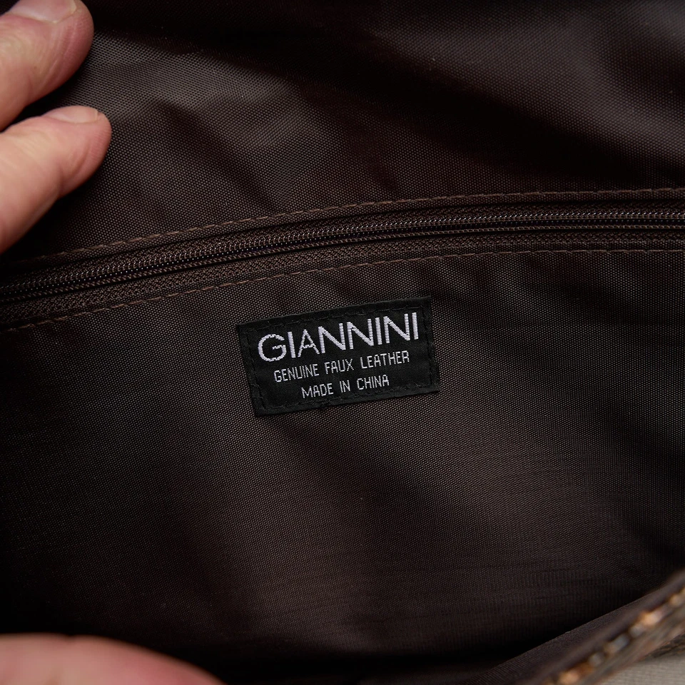 Bolsa de mão Giannini couro sintético genuíno marrom pele de cobra tamanho grande 8x12 - Imagem 4 de 4