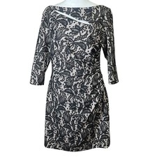 Kay Unger NY Dress Sz 10 Black Lace Cocktail Party Evening Half Sleeve Lined