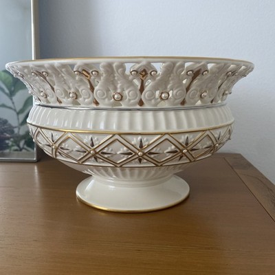 Lenox Florentine Footed Centerpiece Bowl 11'' Wide/7'' Tall Gold & Pearl New
