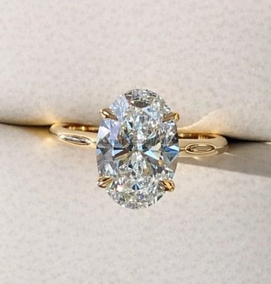 Luxus Diamant Ring Ovalschliff E F VVS2 IGI Lab Grown 3 Karat 14 Karat Gelbgold