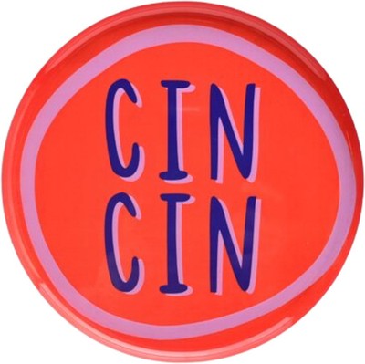 GIFTCOMPANY Love Trays, Dekotablett, S, Motiv: Cin Cin, Rund, Neon Rot