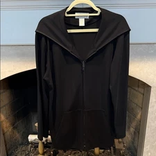 Elana by Tanner Hooded Black Zip Front Jacket Size XL