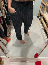Sienna Sky Women's Black/White Striped Flat Front Elastic Waist Pants M