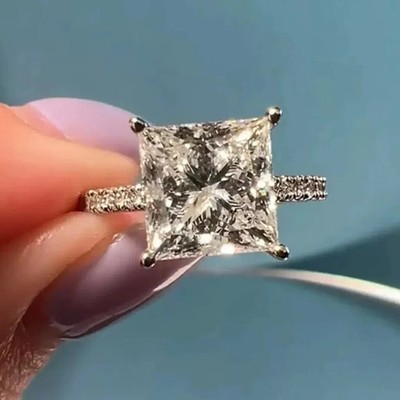 3.25 Ctw Princess Cut Moissanite Hidden Halo Wedding Ring 14K White Gold Plated