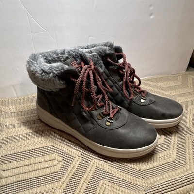 BOBS Gray Faux Fur Lined Lace Up Women's Ankle winter Boots SN 114271 Size 10