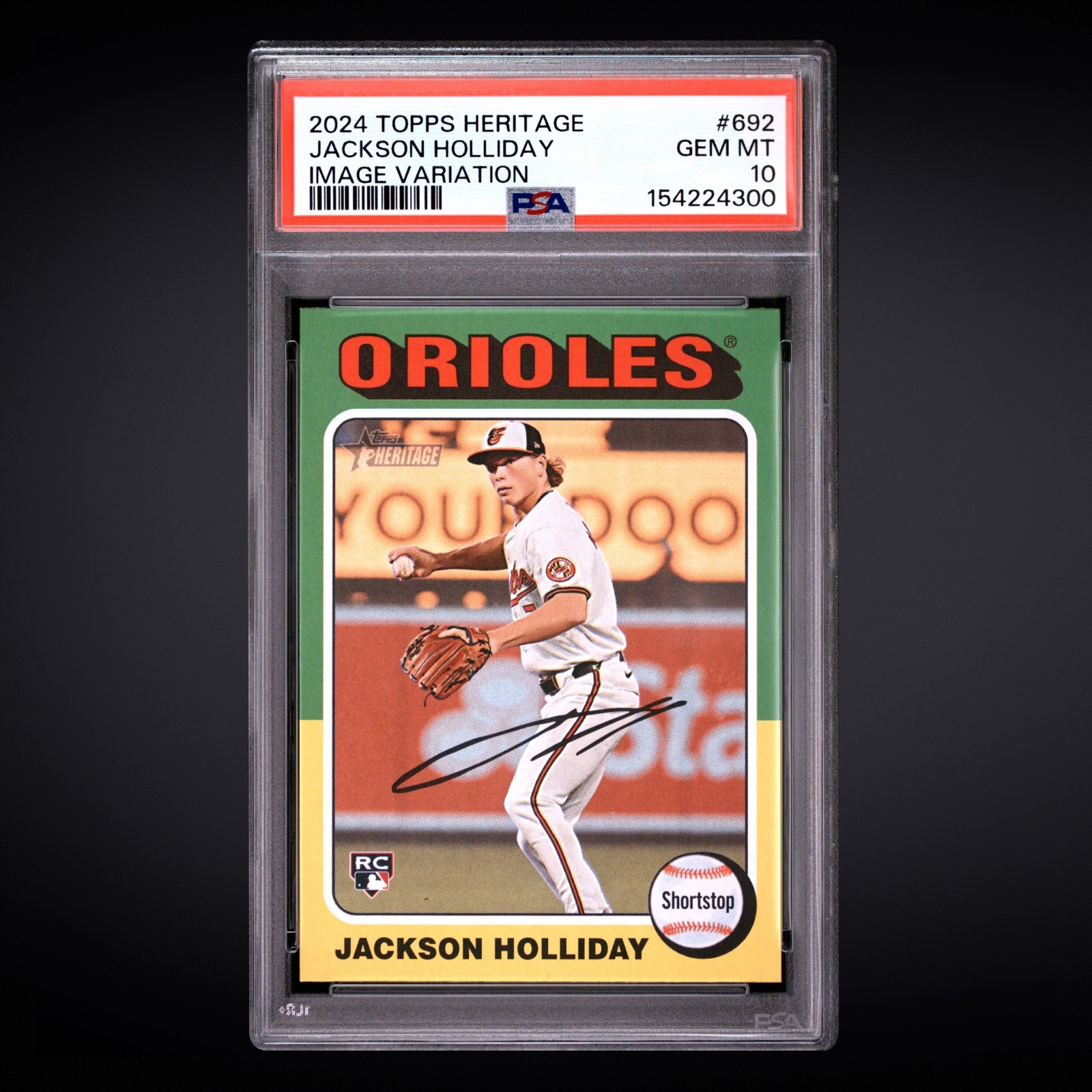 2024 TOPPS HERITAGE IMAGE VARIATION #692 JACKSON HOLLIDAY ROOKIE RC PSA 10