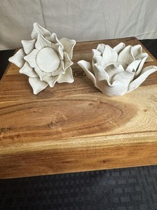 White Ceramic Lotus Candle Holders Set - Tea Light Approx 4 Inch