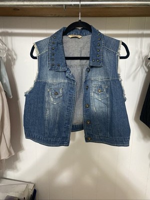 Highway Jeans Denim Vest Size 1X Sleeveless Women's Button Up Studded Collar
