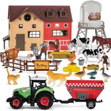 Farm Animal Toy Set With Red Barn 33Pcs Farm Barn Playset For Kid Toddler 3-7