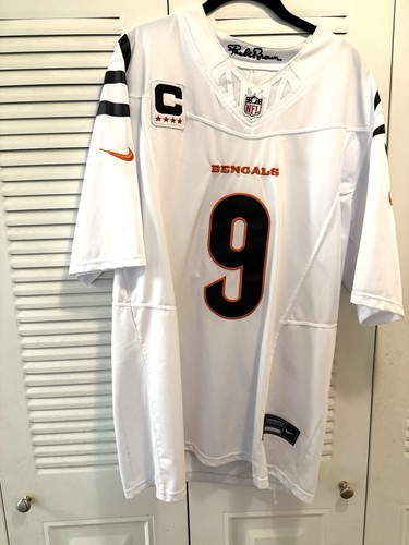 Nike Vapor Fuse- Joe Burrow  #9 Captain Patched Jersey White  Sz Large