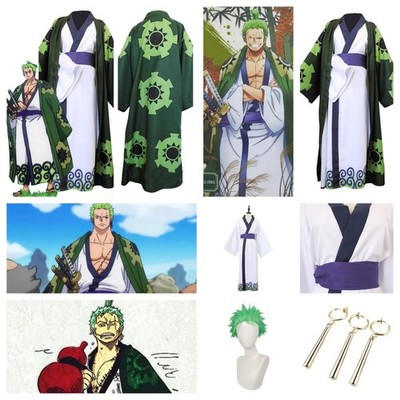 TV One Piece:Roronoa Zoro Cosplay Costume  roleplay Kimono Robe /Wigs/Ear Clips