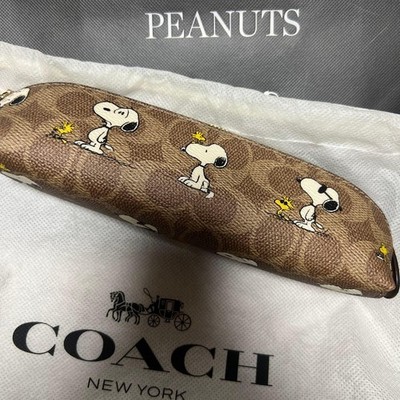 COACH x PEANUTS Snoopy Brown Signature Canvas Pen Case Limited Edition