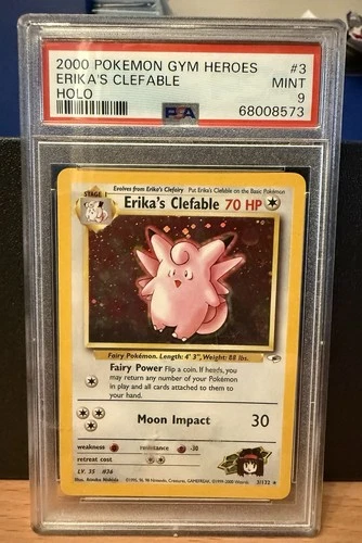2000 Pokémon Gym Heroes Erika’s Clefable Holo PSA 9 3/132