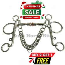 Pelham Bit Barrel Myler Copper Roller Mouth Horse Snaffle Bit with Curb chain