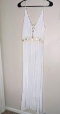 ASOS White Boho Maxi Dress 4 Cowrie Shell Lace Up Beach Cover Up Viscose