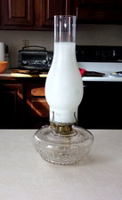 ANTIQUE PEG OIL / KEROSENE LAMP FONT W. FILL CAP, BURNER, WICK, & CHIMNEY