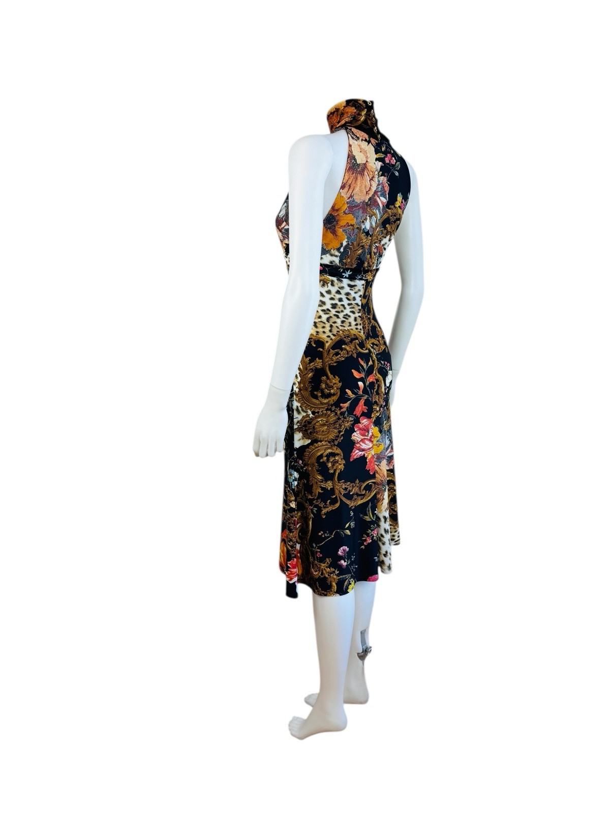 Vintage F/W 2005 Roberto Cavalli Black Halter Keyhole Cut Out Midi Dress Floral image 8