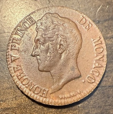 1837 Monaco 5 Centimes Coin