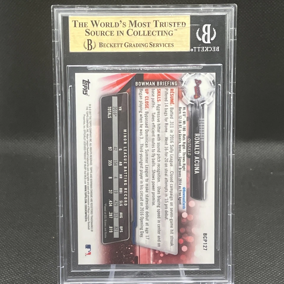 Mega caja refractores Bowman Chrome 2017 #BCP127 Ronald Acuna Jr clasificación BGS 9,5 RC Foto 2 de 2