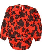 VINTAGE Womens Long Sleeve Tunic Dress UK 16 Large Red Floral DQ90