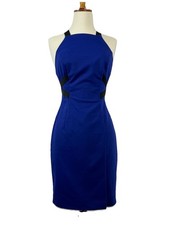 French Connection Size 4 Blue Bodycon Dress Black Contrast Sexy Clubwear  