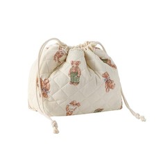 Small Cotton Quilted Drawstring Makeup Bag, Cute Coquette Drawstring Cosmetic...