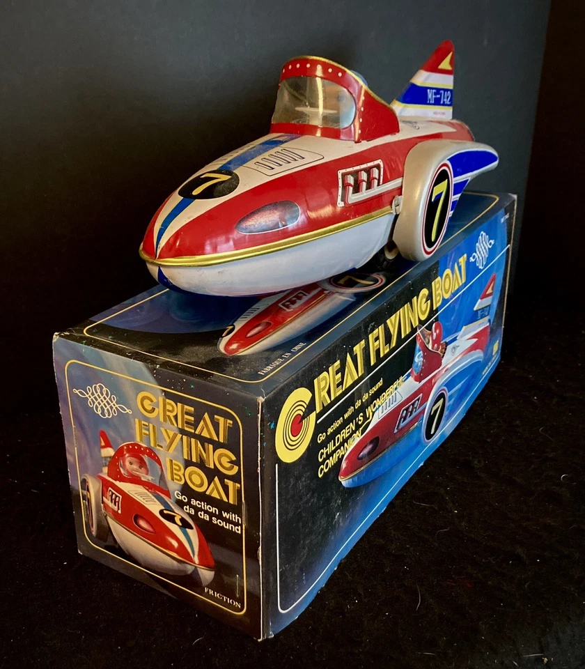 China MF-742 Gran bote volador nave espacial 13" juguete de hojalata de fricción sin usar, en caja 80 ¡Raro! Foto 4 de 4