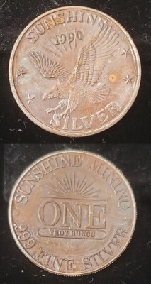 1990 Sunshine Mining American Eagle 1 Troy Oz .999 Fine Silver