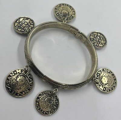 Whiting & Davis San Marc Ven Goldtone Faux Coin Hinged 6.5  Bracelet (1051)