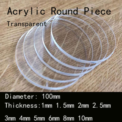 100mm Diameter Transparent Acrylic Round Sheet Solid Piece Plastic Plexiglass